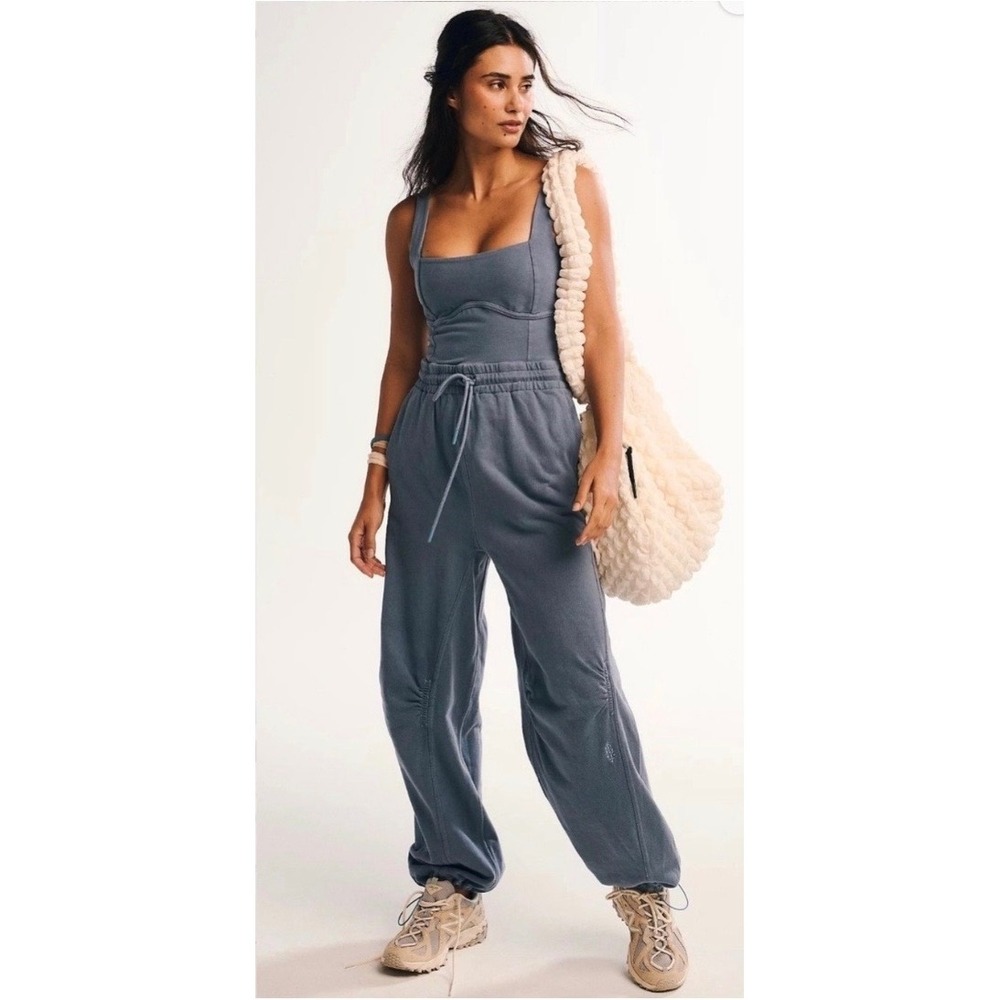 FP Movement Inbound Jumpsuit Dusty Blue Square Neck Jogger Womens Size Medium